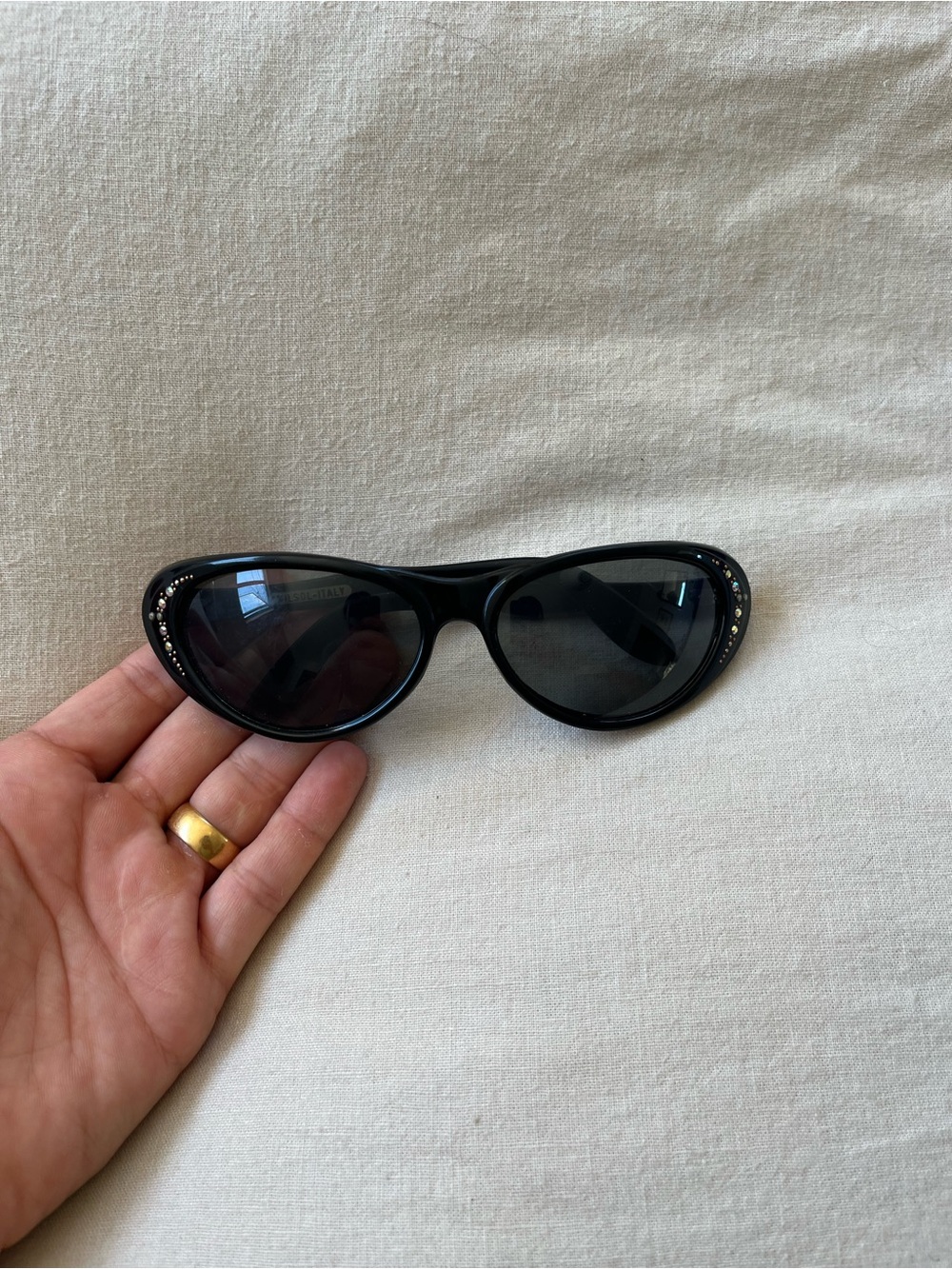 Nilsol Italy Black Women's Fashion Sunglasses with Rhinestone Detail